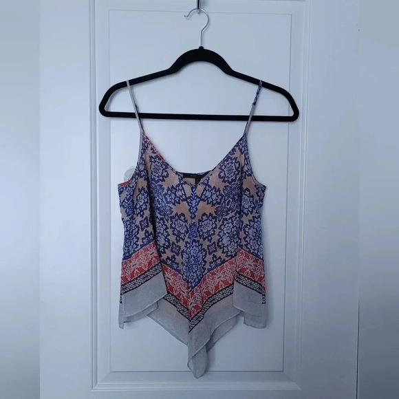 BCBGMaxAzria Kassidee high-low blue/Red, Flowy Sleeveless Spaghetti Blouse S: XS - Picture 4 of 16